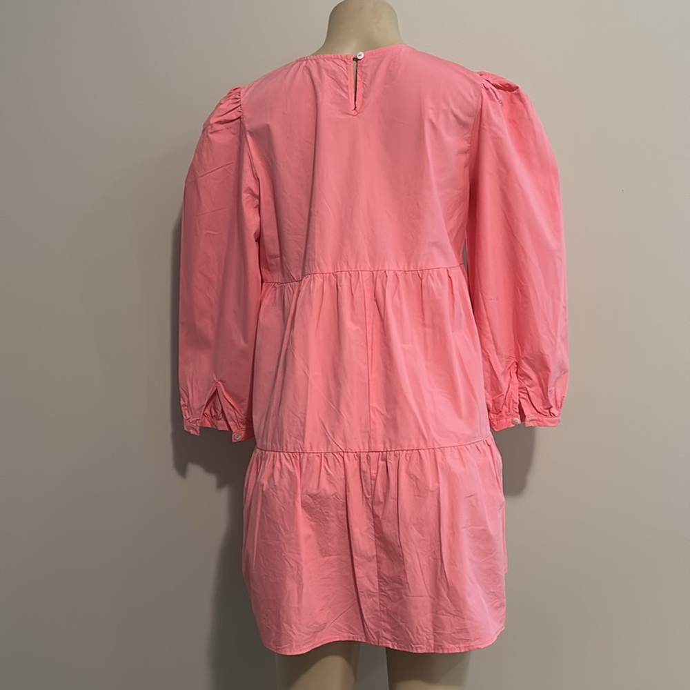 KARLIE: SOLID POPLIN LONG SLEEVE TIER DRESS - PINK size M - Picture 5 of 7